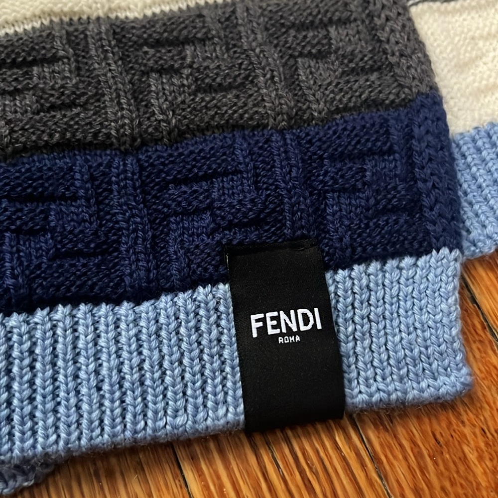 Fendi unisex FF Zucca logo monogram Striped Knit wool Scarf NEW - Picture 6 of 8